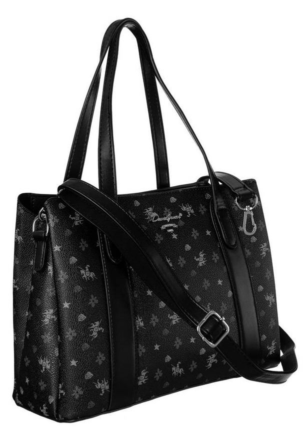 DAVID JONES - Shopper bag czarny David Jones CH21003 BLACK. Kolor: czarny. Wzór: aplikacja. Materiał: skórzane. Styl: klasyczny