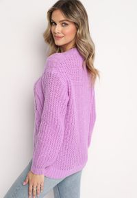 Born2be - Fioletowy Klasyczny Sweter z Modnym Splotem Viloma. Kolor: fioletowy. Wzór: ze splotem. Styl: klasyczny