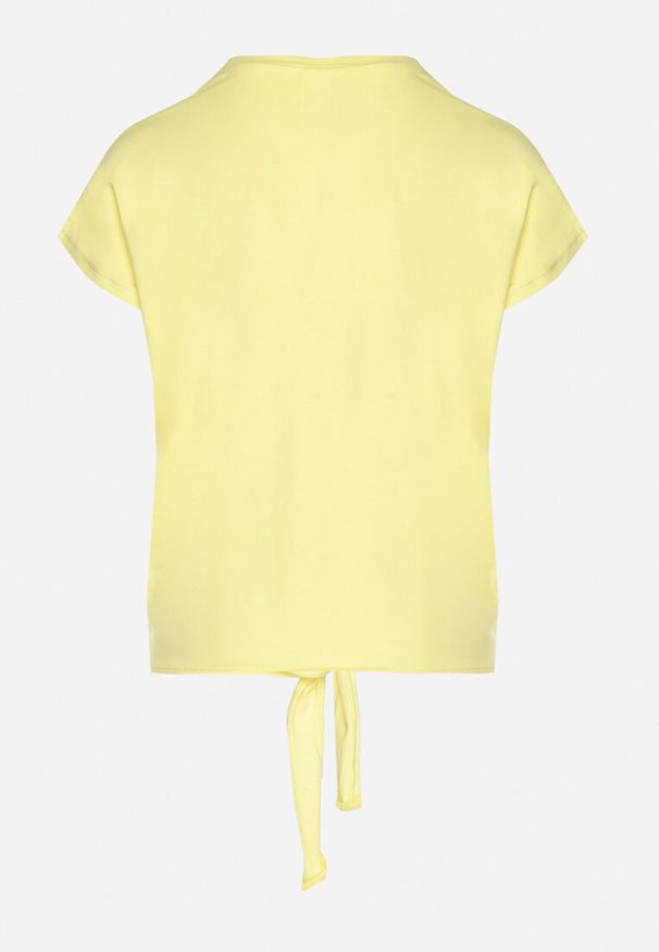 Born2be - Żółty T-shirt z Bawełny z Ozdobnym Wiązaniem Sunitra. Okazja: na co dzień. Kolor: żółty. Materiał: bawełna. Sezon: wiosna, lato. Styl: klasyczny, casual
