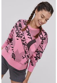 DKNY - Dkny Bluza damska kolor różowy wzorzysta. Kolor: różowy. Materiał: dzianina. Długość rękawa: długi rękaw. Długość: długie