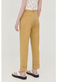 Pinko spodnie lniane damskie kolor żółty proste high waist. Okazja: na co dzień. Stan: podwyższony. Kolor: żółty. Materiał: len. Styl: casual #4