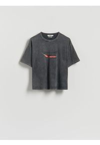 Reserved - T-shirt z nadrukiem - ciemnoszary. Kolor: szary. Materiał: bawełna. Wzór: nadruk