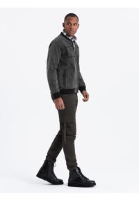 Ombre Clothing - Męska jeansowa kurtka bomberka z efektem stone wash – czarna V2 - Rozmiar: S. Kolor: czarny. Materiał: jeans. Styl: retro, sportowy, klasyczny #3
