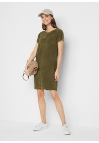 bonprix - Sukienka T-shirtowa z frotte. Kolor: zielony. Długość rękawa: krótki rękaw #2
