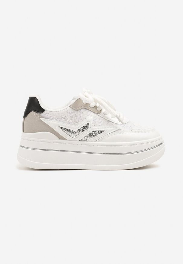 Renee - Białe Sneakersy na Platformie Ozdobione Gwiazdą Norlevi. Okazja: na co dzień. Kolor: biały. Wzór: aplikacja. Obcas: na platformie