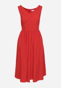 Born2be - Czerwona Klasyczna Rozkloszowana Sukienka Vices Tolissela. Okazja: na co dzień. Kolor: czerwony. Wzór: aplikacja, gładki. Styl: klasyczny #4