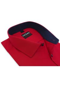 Modini - Czerwona koszula męska z granatowymi kontrastami Y02. Kolor: wielokolorowy, czerwony, niebieski. Materiał: bawełna, poliester, tkanina #1
