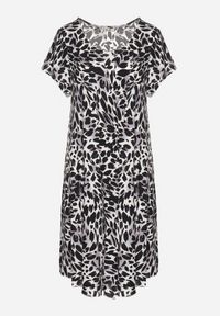 Born2be - Szara Sukienka z Wiskozy o Rozkloszowanym Kroju w Panterkę Luneira. Okazja: na co dzień. Kolor: szary. Materiał: wiskoza. Długość rękawa: krótki rękaw. Wzór: motyw zwierzęcy. Typ sukienki: rozkloszowane. Styl: klasyczny, casual #6