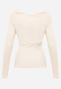 Born2be - Beżowy Bluzka z Bawełną Dekoltem Typu Łódka i Marszczeniem Typhatos. Okazja: na co dzień. Kolor: beżowy. Materiał: bawełna. Styl: casual, elegancki #5