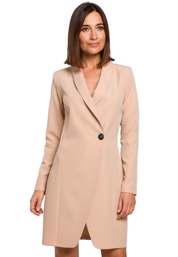 Style - Elegancka biznesowa żakietowa sukienka na jeden guzik. Okazja: na spotkanie biznesowe. Styl: biznesowy, elegancki
