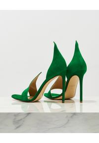 FRANCESCO RUSSO - Zielone sandały na szpilce Flame. Kolor: zielony. Materiał: zamsz. Obcas: na szpilce #4