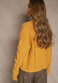 Renee - Żółty Golf z Dodatkiem Wełny ze Strukturalnym Splotem Fedansa. Okazja: na co dzień. Typ kołnierza: golf. Kolor: żółty. Materiał: wełna. Długość: długie. Wzór: ze splotem. Styl: casual, klasyczny #3