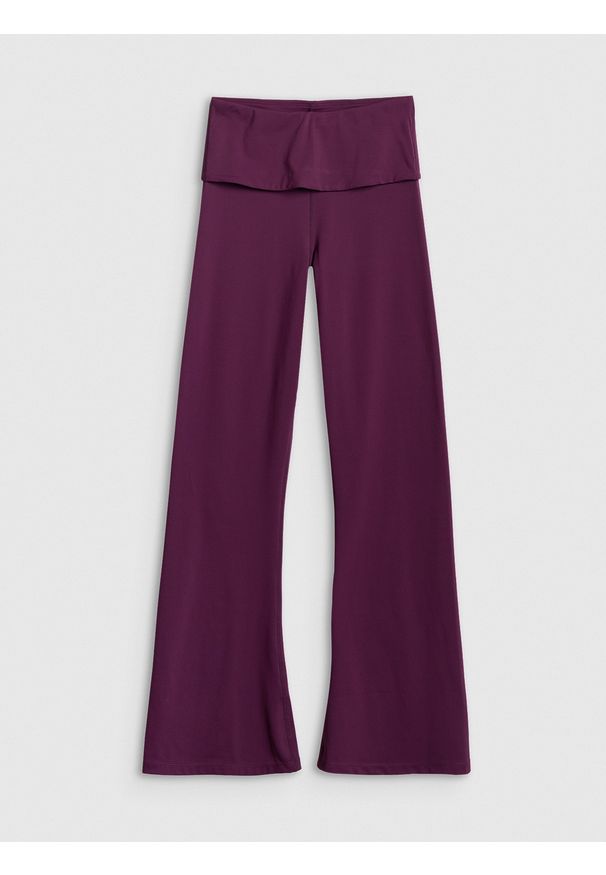 4f - 4F Legginsy z rozszerzanymi nogawkami damskie - fioletowe L. Okazja: na co dzień. Kolor: fioletowy. Materiał: skóra, materiał. Styl: casual, elegancki