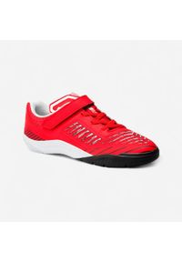 KIPSTA - Buty do piłki nożnej halowej dla dzieci Kipsta Ginka 500. Kolor: szary, niebieski, czerwony, czarny, wielokolorowy. Materiał: syntetyk, kauczuk, poliester. Wzór: gładki. Sport: piłka nożna