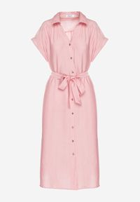 Born2be - Różowa Wiskozowa Sukienka Koszulowa z Paskiem Rinaruna. Okazja: na co dzień. Kolor: różowy. Materiał: wiskoza. Typ sukienki: koszulowe. Styl: casual, elegancki #3