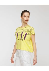 Deha - T-shirt DEHA MOVE. Kolor: żółty. Materiał: skóra, bawełna, włókno. Długość: krótkie. Wzór: nadruk, aplikacja