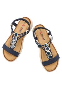 Sandały damskie Artiker, cholewka ze skóry ekologicznej cienkie paski z przodu elastyczny pasek na pięcie ozdobne metalowe detale, granatowe, 58C0005. Zapięcie: pasek. Kolor: niebieski. Materiał: skóra ekologiczna. Wzór: paski #3