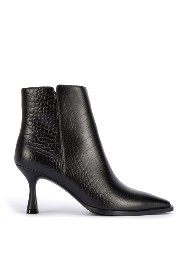 Wittchen - Botki ze skóry croco na szpilce czarne. Kolor: czarny. Materiał: skóra. Obcas: na szpilce. Styl: rockowy. Wysokość obcasa: średni
