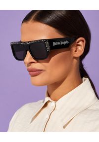 PALM ANGELS - Czarne okulary przeciwsłoneczne Casablanca. Kształt: prostokątne. Kolor: czarny. Wzór: aplikacja #6