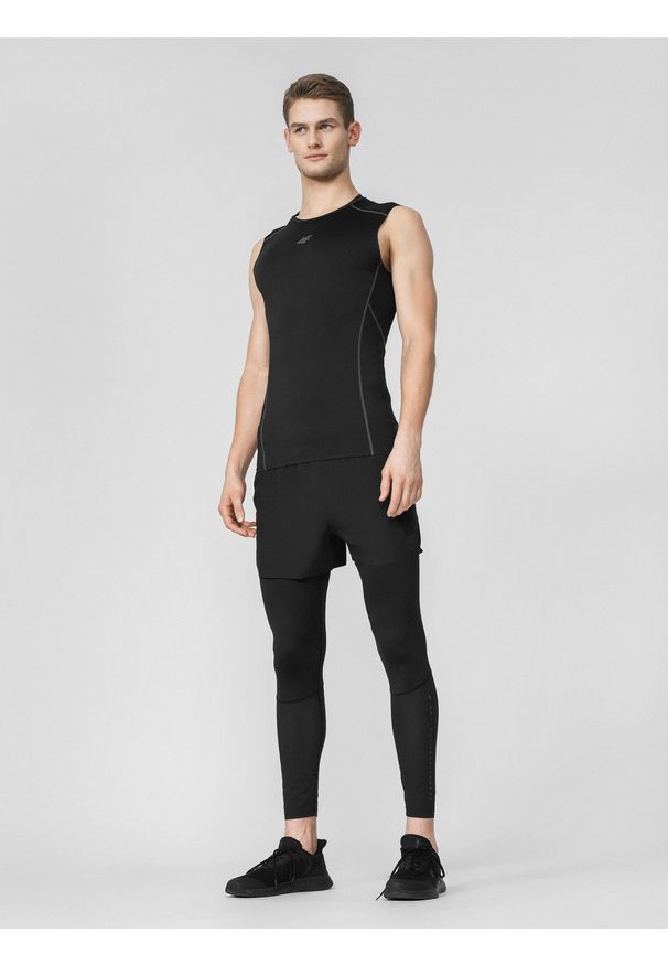 4f - Legginsy do biegania szybkoschnące męskie. Kolor: czarny. Materiał: elastan, dzianina, materiał, guma. Sport: fitness