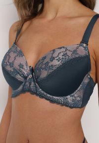 Born2be - Ciemnozielony Biustonosz Ozdobiony Cyrkoniami i Koronką Corraella. Kolor: zielony. Materiał: koronka. Wzór: koronka, aplikacja #4