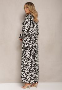 Renee - Czarno-Biała Sukienka Koszulowa w Ornamentalny Print z Wiskozy Eillo. Kolor: czarny. Materiał: wiskoza. Wzór: nadruk. Typ sukienki: koszulowe #4