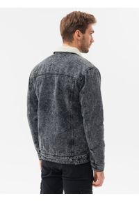 Ombre Clothing - Kurtka męska jeansowa typu sherpa - czarna V3 OM-JADJ-0125 - XXL. Kolor: czarny. Materiał: jeans. Styl: klasyczny #7