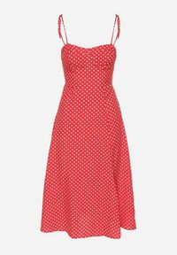Born2be - Czerwona Sukienka Midi w Kropki na Ramiączkach Ionttis. Kolor: czerwony. Materiał: tkanina. Długość rękawa: na ramiączkach. Wzór: kropki. Długość: midi #6