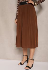 Renee - Brązowa Casualowa Spódnica Plisowana z Gumką w Pasie Velentina. Okazja: na co dzień. Kolor: brązowy. Materiał: koronka. Styl: casual #4