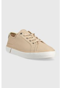 TOMMY HILFIGER - Tommy Hilfiger tenisówki LACE UP VULC SNEAKER damskie kolor beżowy FW0FW06957. Kolor: beżowy. Materiał: guma #2