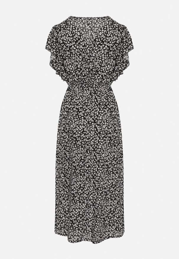 Born2be - Czarna Bawełniana Sukienka z Gumką w Talii w Drobne Kwiatki Nulinea. Okazja: na co dzień. Typ kołnierza: dekolt w serek. Kolor: czarny. Materiał: bawełna. Wzór: kwiaty. Typ sukienki: rozkloszowane. Styl: klasyczny, casual, elegancki