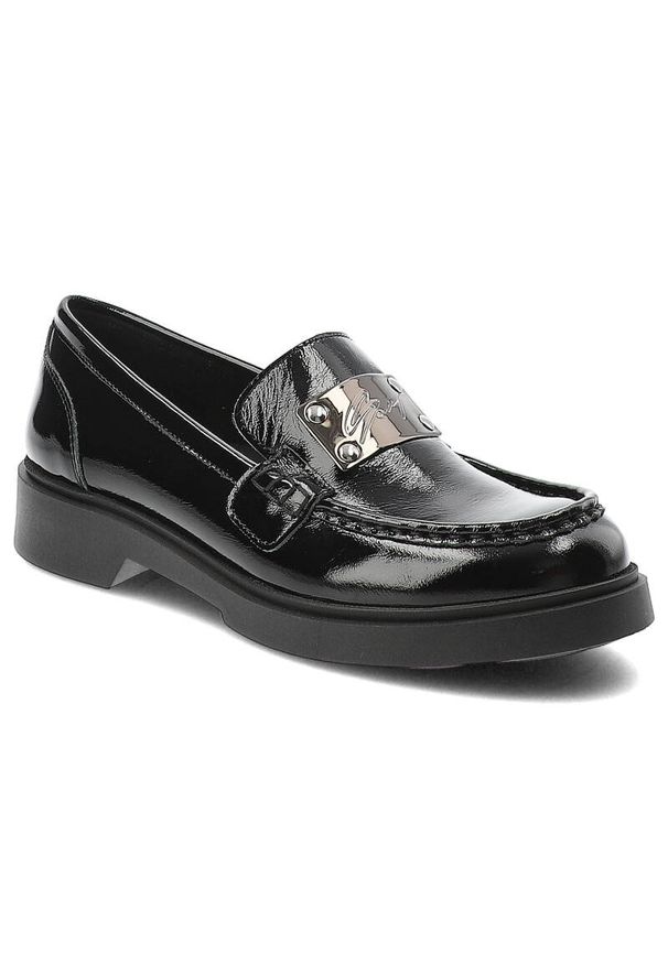 Czarne Mokasyny Nessi Wygodne Obuwie Damskie. Kolor: czarny. Materiał: lakier, skóra. Styl: elegancki