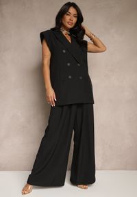 Renee - Czarne Spodnie Garniturowe o Szerokim Kroju High Waist Peavelle. Stan: podwyższony. Kolor: czarny. Styl: klasyczny, elegancki