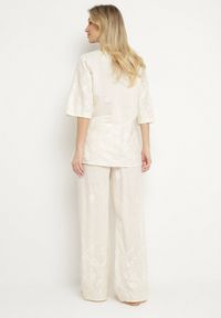 Born2be - Jasnobeżowy Bawełniany Komplet Koszula i Szerokie Spodnie Divarea. Kolor: beżowy. Materiał: bawełna. Wzór: aplikacja #7