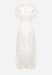 Born2be - Biała Sukienka z Przezroczystego Materiału Rozkloszowana Ozdobiona Koronką Pela. Okazja: na co dzień. Kolor: biały. Materiał: koronka, materiał. Długość rękawa: krótki rękaw. Wzór: koronka, aplikacja. Typ sukienki: rozkloszowane, proste. Styl: klasyczny, casual #6