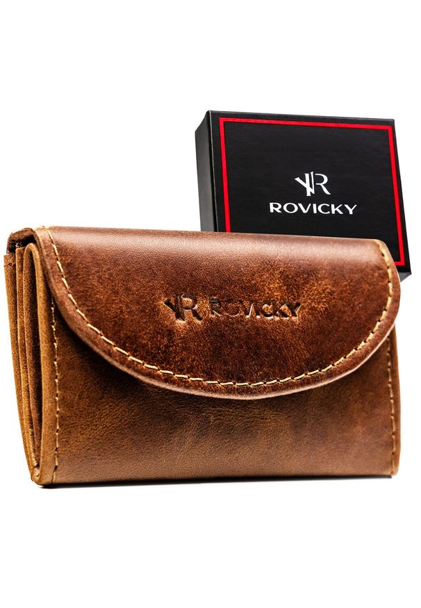 ROVICKY - Skórzany, brązowy portfel męski wyposażony w system RFID - Rovicky. Kolor: brązowy. Materiał: skóra