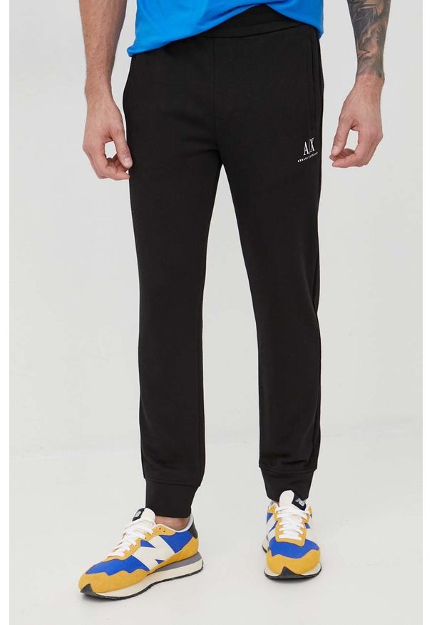 Armani Exchange spodnie dresowe bawełniane 8NZPSC.ZJKRZ.NOS męskie kolor czarny z nadrukiem. Kolor: czarny. Materiał: bawełna, dresówka. Wzór: nadruk