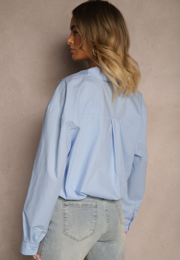 Renee - Niebieska 2w1 Koszula z Bawełny i Top na Ramiączkach z Koronką Telowena. Okazja: na co dzień. Typ kołnierza: kołnierzyk klasyczny. Kolor: niebieski. Materiał: koronka, bawełna. Długość rękawa: na ramiączkach. Długość: długie. Wzór: koronka. Styl: casual, klasyczny