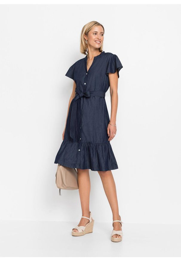 bonprix - Sukienka jeansowa z bawełny organicznej. Kolor: niebieski. Materiał: jeans, bawełna