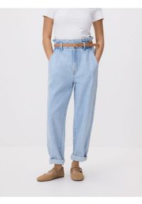 Reserved - Jeansy paperbag - niebieski. Kolor: niebieski