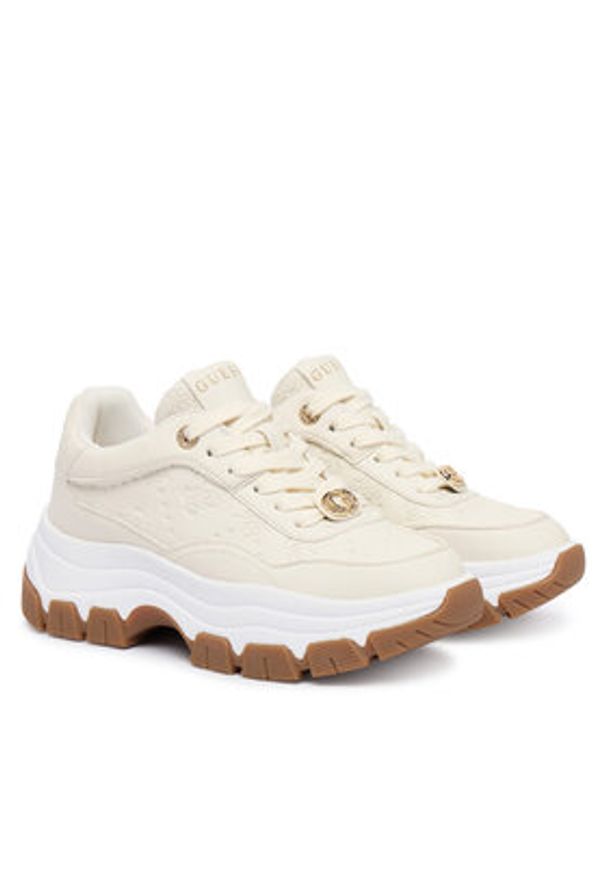 Guess Sneakersy FLFBRT PEL12 Écru. Materiał: skóra