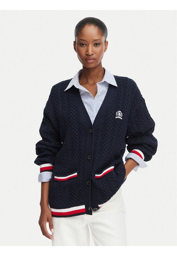 Tommy Jeans Kardigan DW0DW22934 Granatowy Regular Fit. Kolor: niebieski. Materiał: bawełna