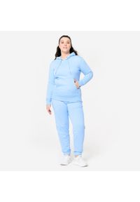 DOMYOS - Bluza z kapturem damska Domyos Gym & Pilates. Typ kołnierza: kaptur. Kolor: niebieski. Materiał: tkanina, prążkowany, poliester, materiał, bawełna, włókno, elastan. Długość: długie. Sport: joga i pilates