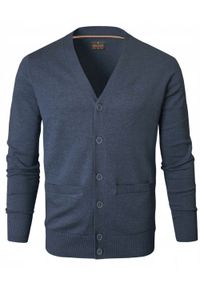 Bawełniany Sweter Męski, Rozpinany (Kardigan) - Pako Jeans - Jasny Granat. Okazja: na spotkanie biznesowe, do pracy. Kolor: niebieski. Materiał: bawełna. Styl: biznesowy, klasyczny