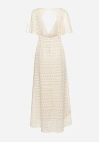 Born2be - Jasnobeżowa Koronkowa Sukienka Maxi z Gumką w Pasie Umisse. Kolor: beżowy. Materiał: koronka. Długość: maxi #5