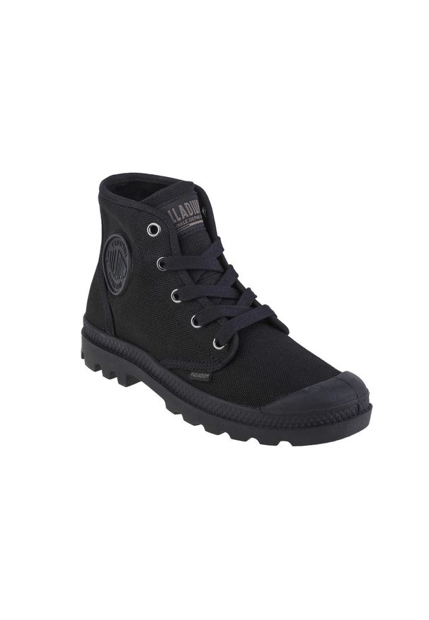 Buty sportowe Sneakersy damskie, Palladium Pampa Hi. Wysokość cholewki: za kostkę. Zapięcie: sznurówki. Kolor: czarny. Materiał: materiał, syntetyk, guma. Szerokość cholewki: normalna. Sport: turystyka piesza