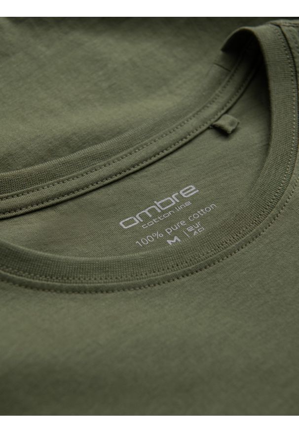Ombre Clothing - T-shirt męski klasyczny bawełniany BASIC - khaki V6 OM-TSBS-0146 - 4XL. Okazja: na co dzień. Kolor: brązowy. Materiał: bawełna. Wzór: jednolity. Styl: klasyczny