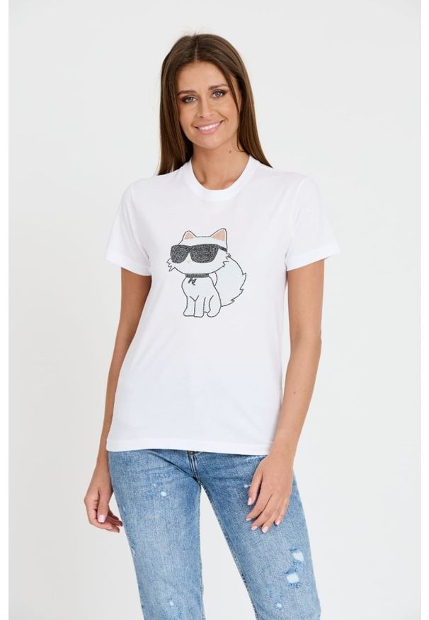 Karl Lagerfeld - KARL LAGERFELD Biały damski t-shirt Ikonik 2.0, Rozmiar XS. Kolor: biały