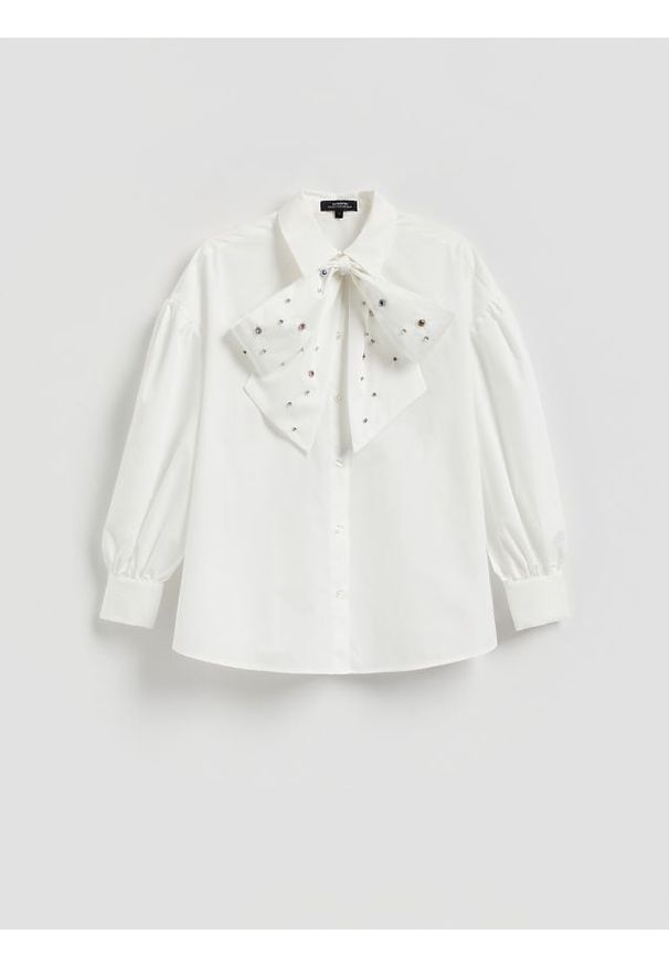 Reserved - Koszula z wiązaniem - biały. Kolor: biały. Materiał: tkanina, bawełna