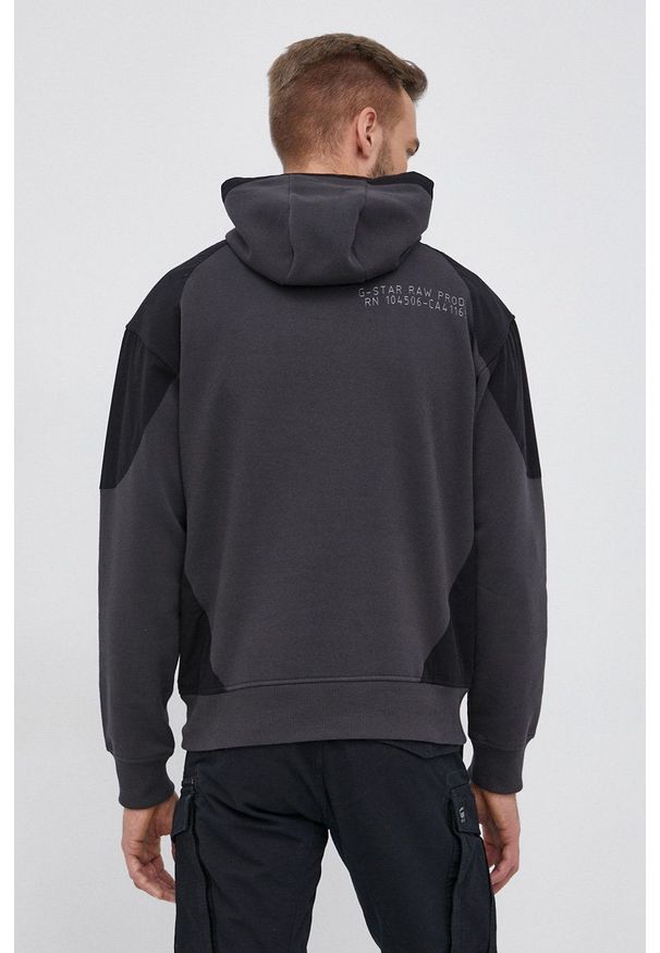 G-Star RAW - G-Star Raw Bluza męska kolor szary z kapturem z nadrukiem. Typ kołnierza: kaptur. Kolor: szary. Materiał: dzianina, poliester. Wzór: nadruk